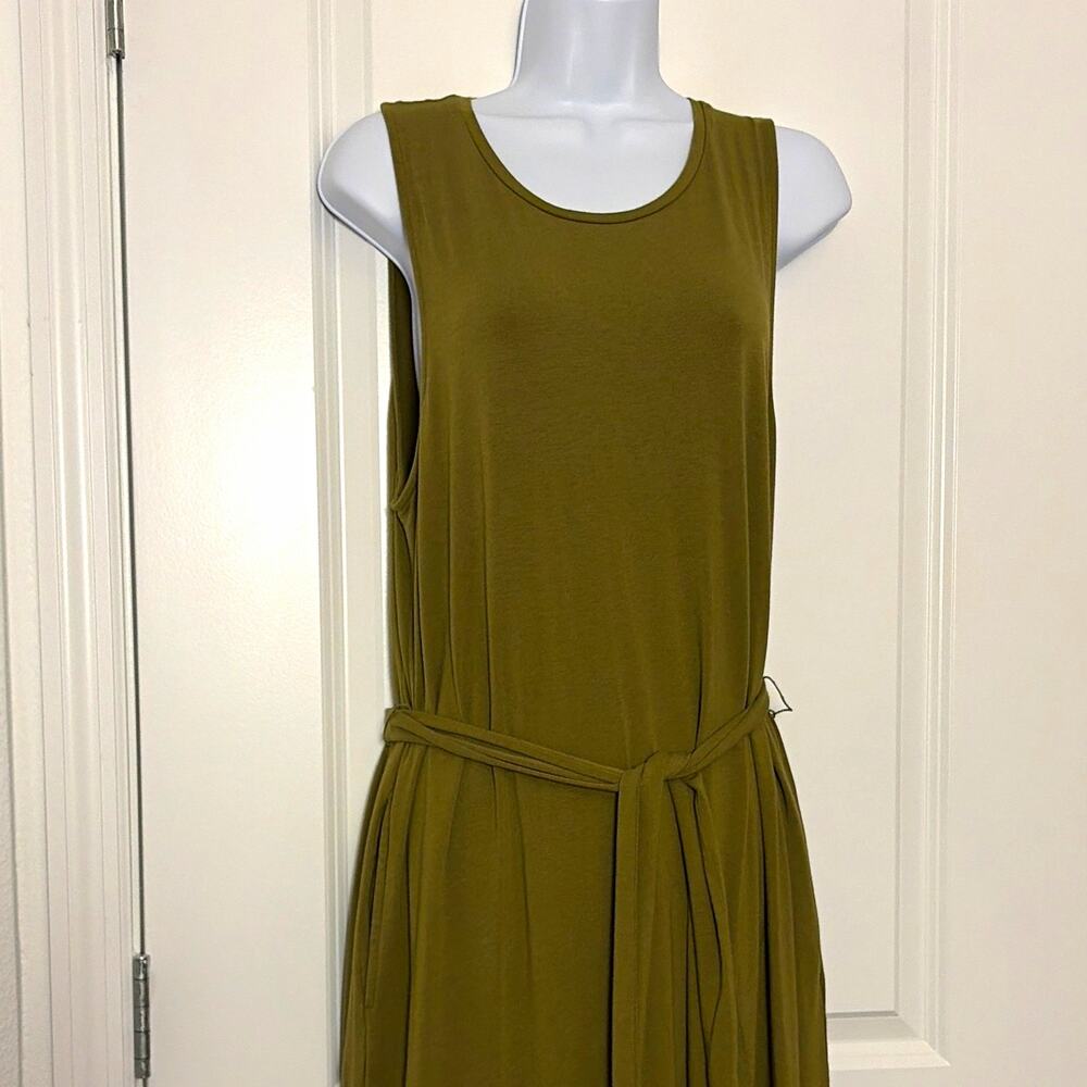 a new day women Green Knit Midi Dress Sleeveless Scoop Neck Belted Tie XL